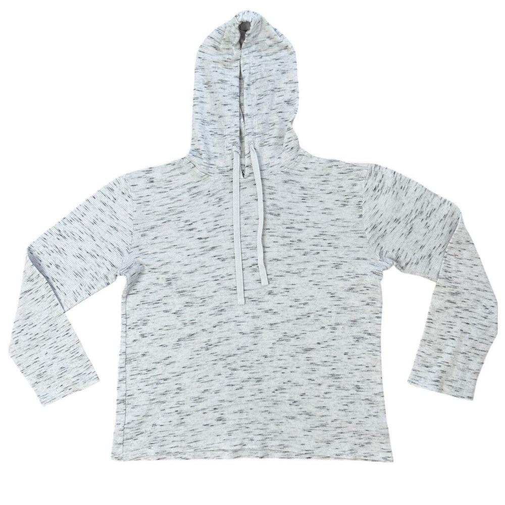 Vox Populi Mens Grey Space Dye Waffle Knit Thermal Hoodie Pullover Medium